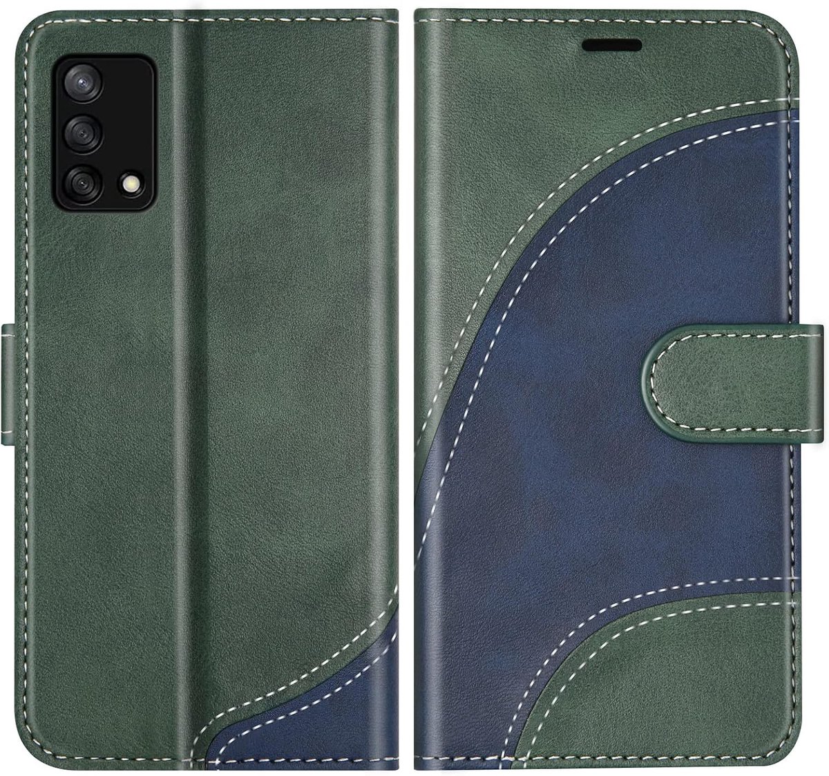 Hoesje voor OPPO A74 4G / OPPO F19 4G, PU Lederen Bookcase Portemonnee Beschermhoes Telefoonhoesjes, Flip Case Beschermhoesje voor OPPO A74 4G / OPPO F19 4G, Groen