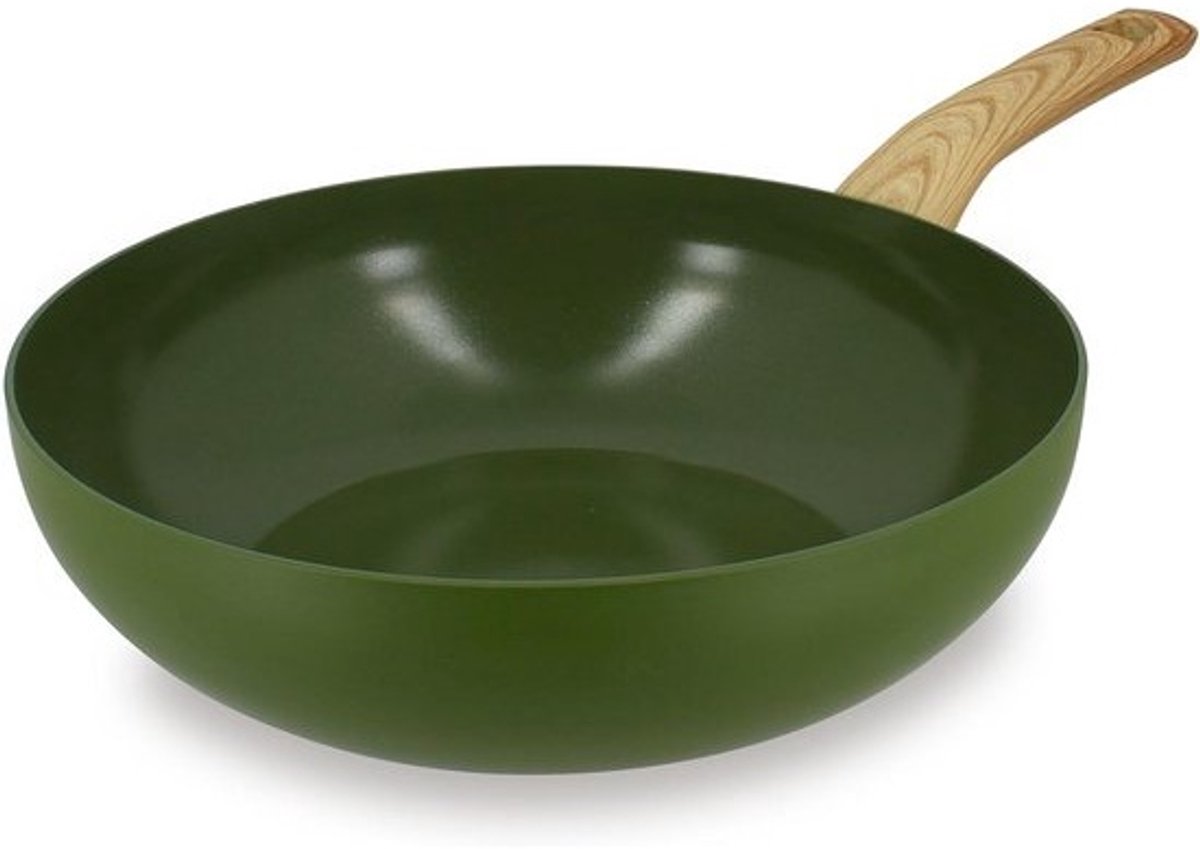Wok Pan 28 cm Olijfgroen met Keramische Antiaanbaklaag voor Inductie