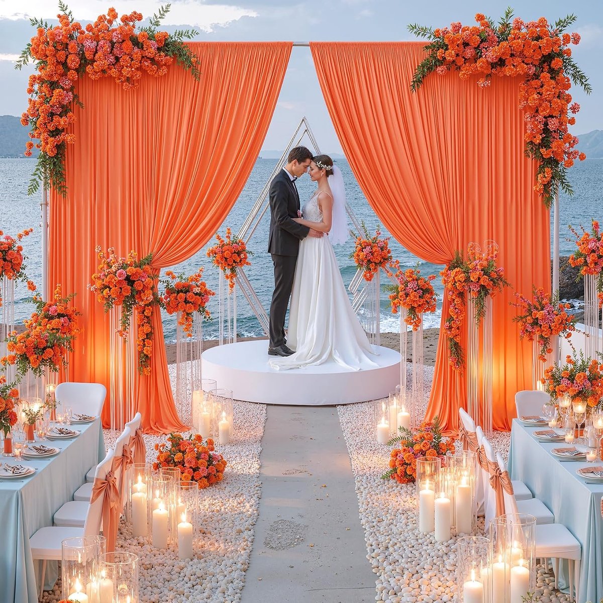 3 x 3 m oranje stoffen fotoachtergrond – 2 stuks 1,5 x 3 m plooivrije fotoachtergrond voor bruiloft, feest, evenement en decoratie, oranje decoratief gordijn voor fotowand en podium