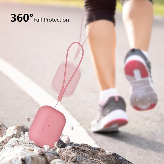 hoes compatibel met AirPods Pro 3e generatie, rondom bescherming, siliconen beschermhoes voor AirPods Pro 3 met trekkoord, zichtbare led aan de voorkant, roze (Bean Pink) — afbeelding 3