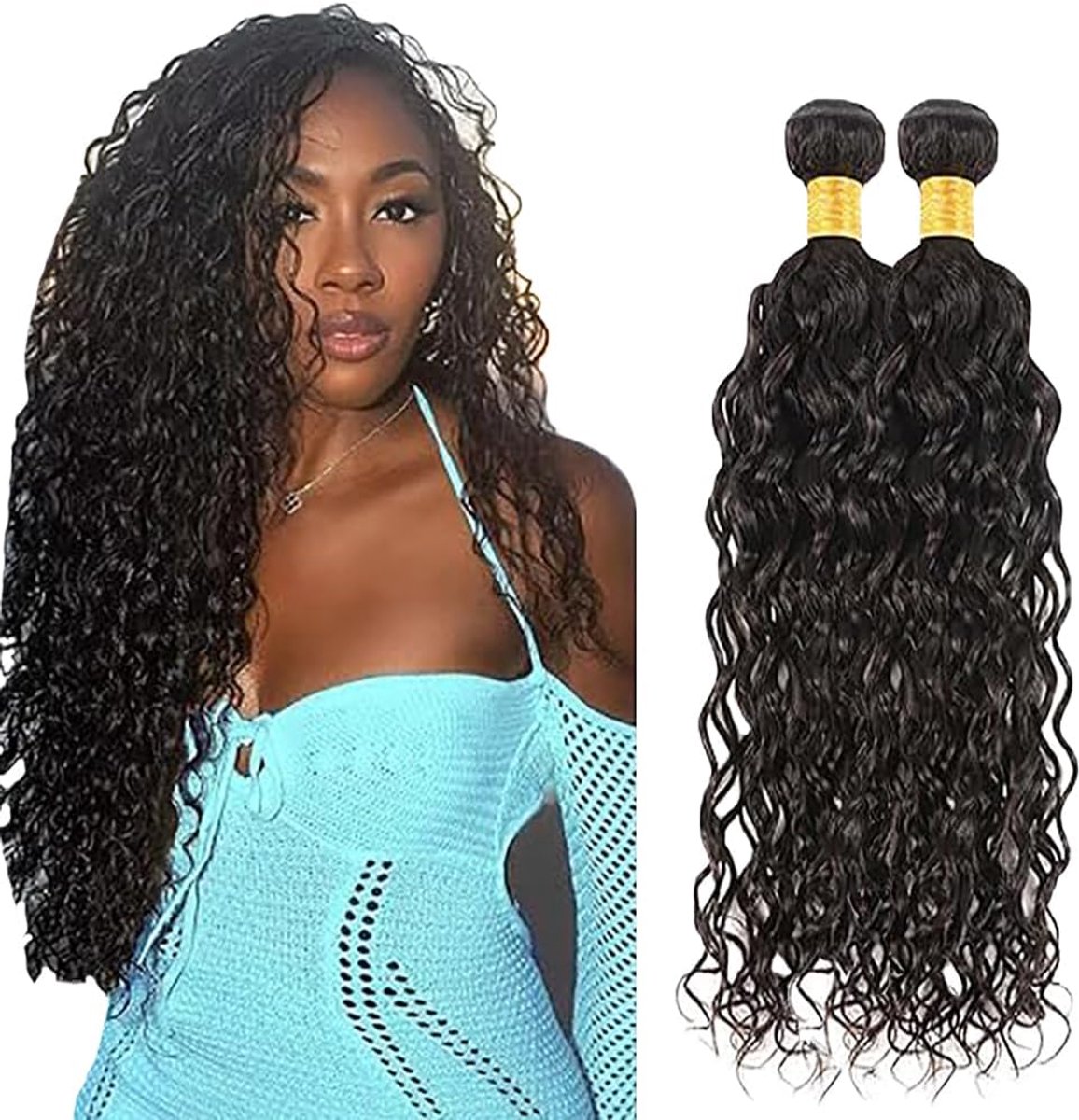 Wave Human Hair Bundles 2 Extension Machine Double Weft Unprocessed Remy Weave #1B Natural Black Color for Woman 12 14 Inch