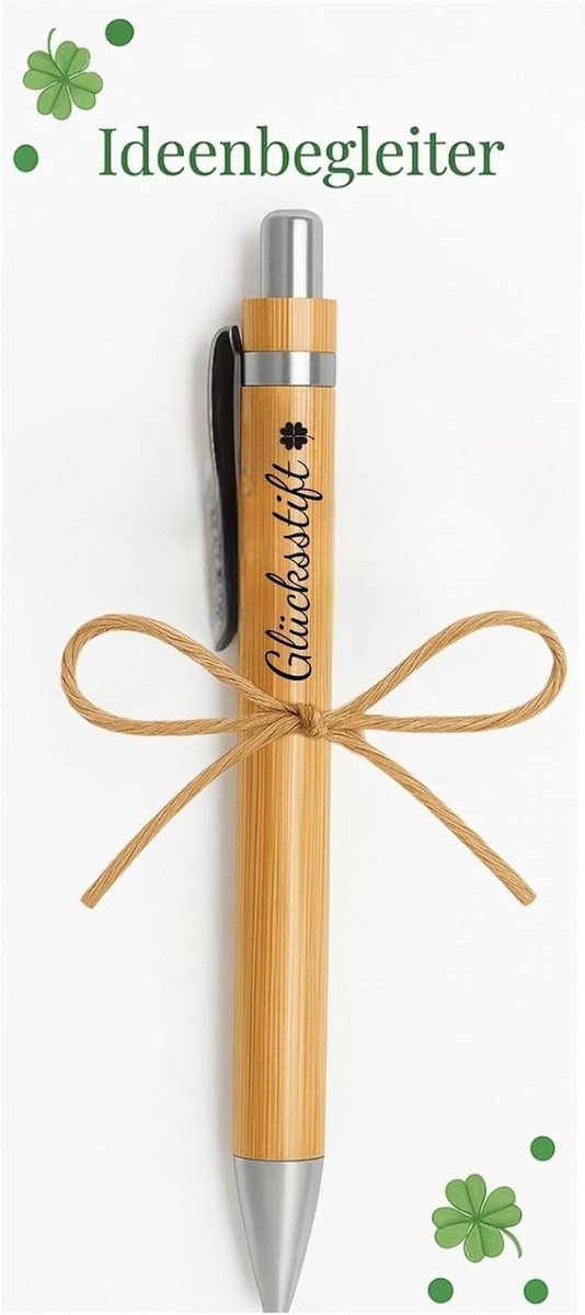 Bamboe-geluksstiften, 10-delige set, balpen met boodschap "geluksstift", cadeaustiften, ideeënbegeleider en cadeautje, klaar verpakt om cadeau te geven (10-delige set bamboe)