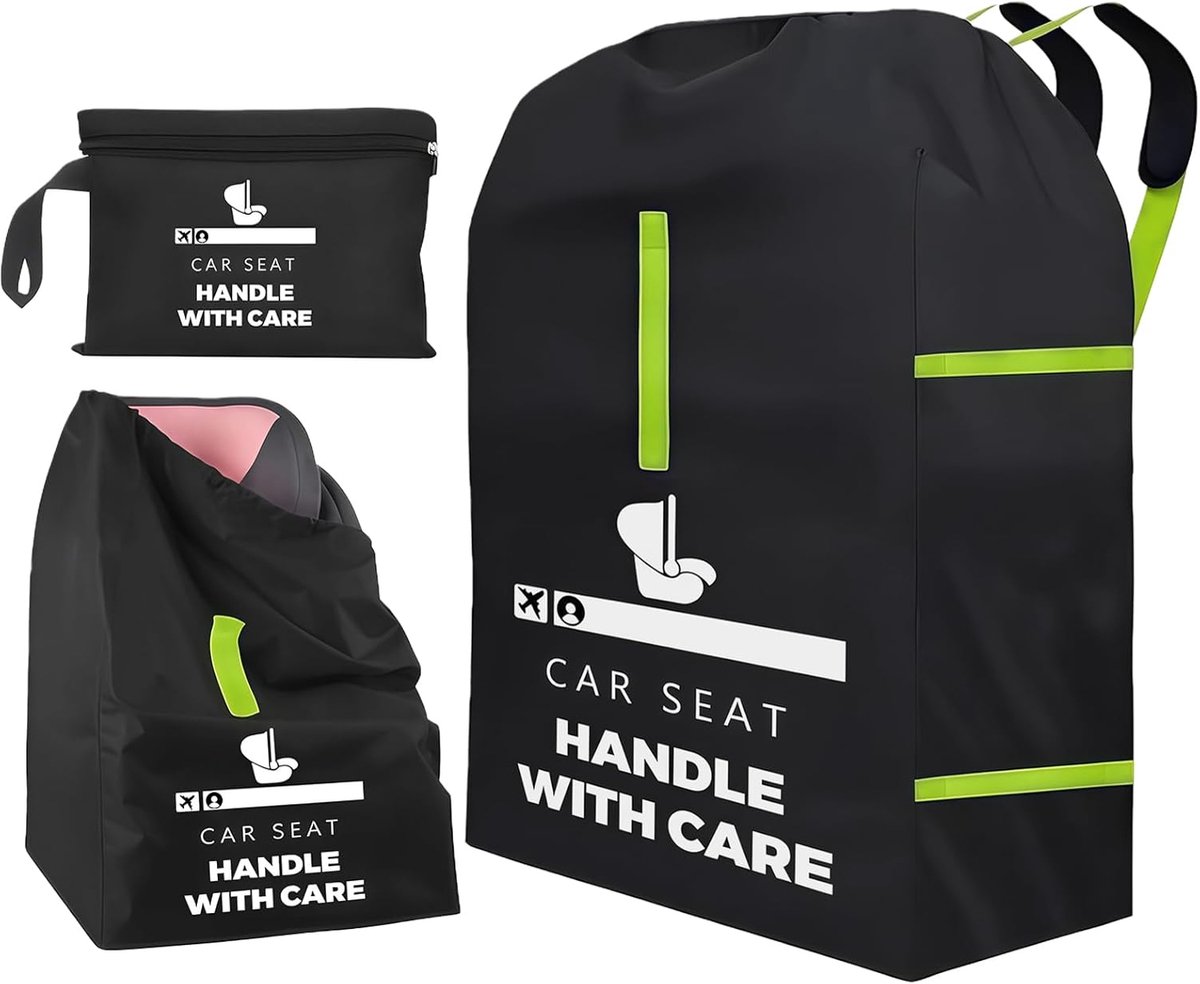 reistas voor vliegtuig, draagbare autostoelhoes met schouderriem, premium Gate Check tassen, geschikt voor alle babyzitjes & boosters & cabrio, Baby Air Travel Essentials, zwart