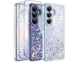 ivencase Telefoonhoesje met glitter, compatibel met Samsung S26, transparante siliconen hoes + 2 beschermfolies, zachte TPU-siliconen hoes, krasbestendig, schokbestendig