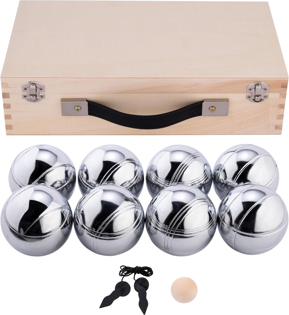Petanque ballen set (8 bouleballen) luxe petanque spellen - boules set in houten kist, 8 stuks - Jeu de boules
