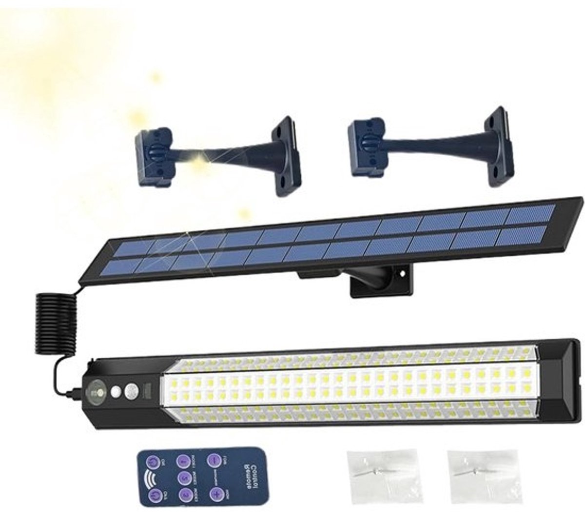 Zonnelamp Buiten - Solarverlichting Tuin - Beveiliging en Verlichting - Bewegingssensor en Afstandsbediening - IP65 Waterdicht - Zwart