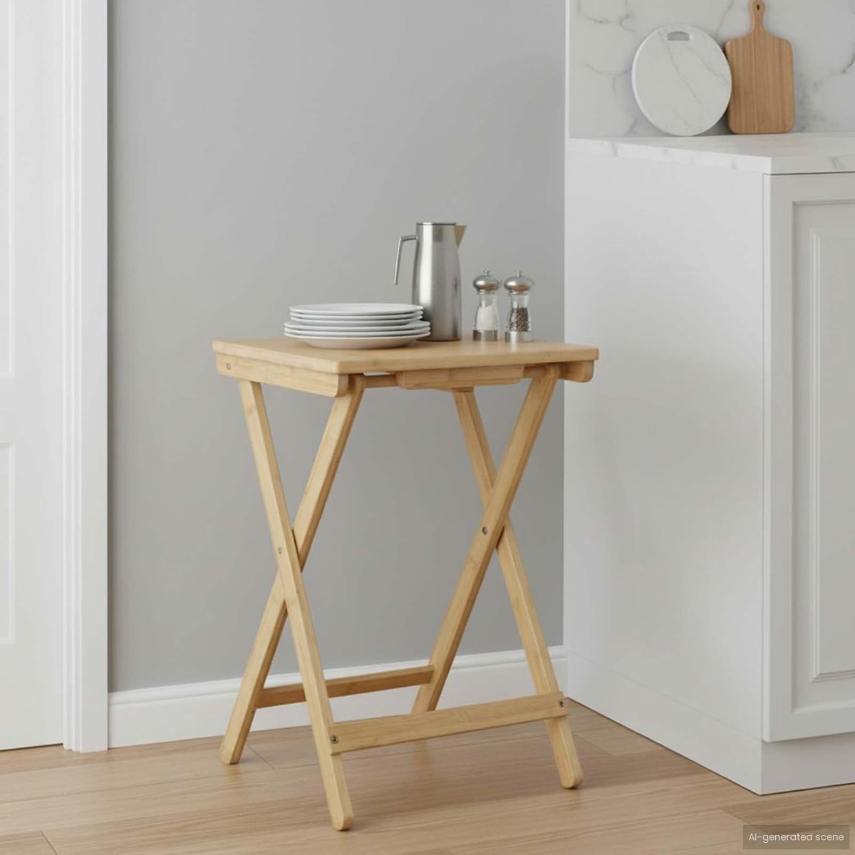bamboe keukentafel met X-vormige poten en ruimtebesparend design, eetkamertafel, houten tafel, 1 x tafel voor moderne inrichting