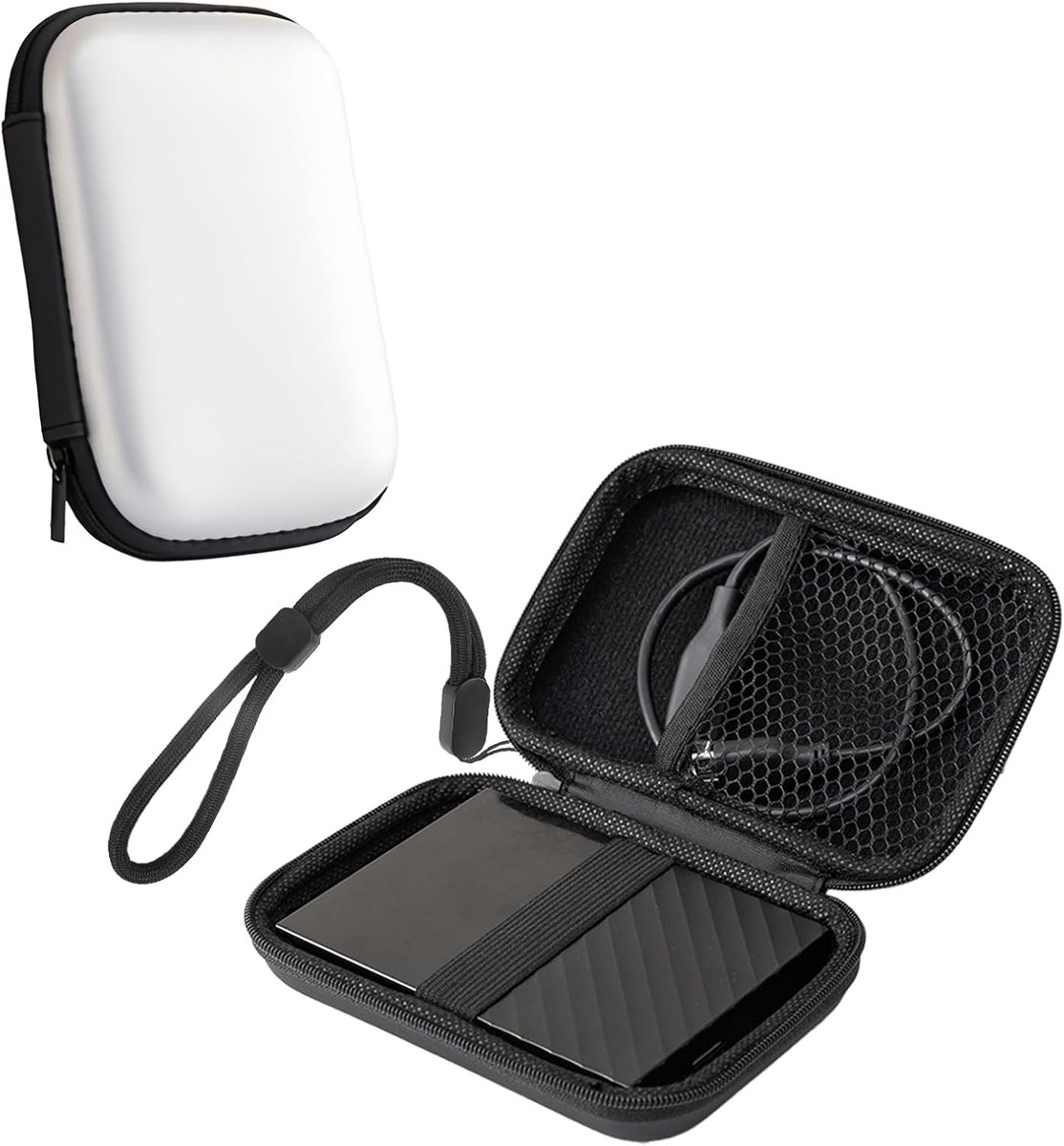 schijftas voor WD 5TB My Passport externe harde schijf - 2,5 inch schokbestendige EVA-beschermtas, compatibel met 1TB/2TB/4TB/6TB HDD, wit