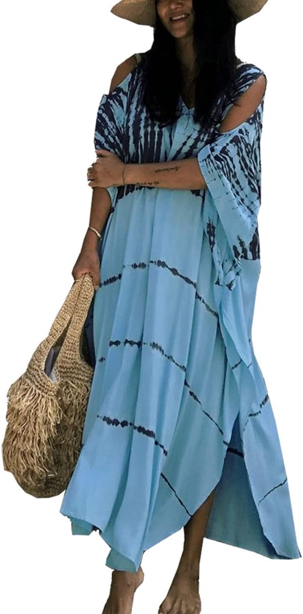 lange kaftan, Boheemse loungewear, strandbadpak, bedekkende maxi-jurk voor dames