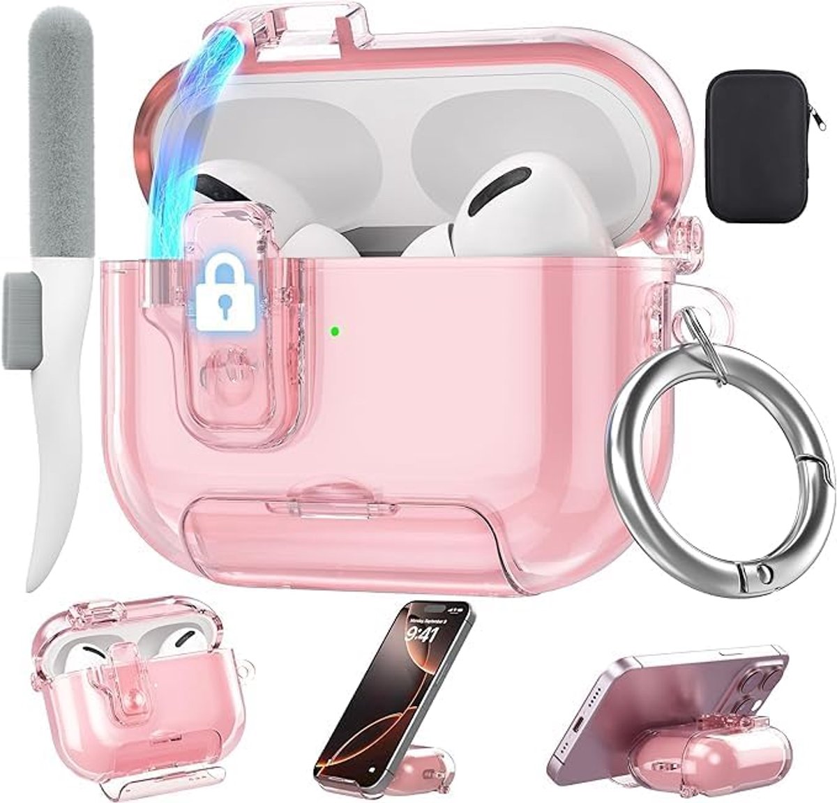Hoesjes, Slot 2025, Dames, Zacht TPU, Transparant Airpods-Pro-3 hoes, Sleutelhanger voor Airpod Pro, 3e generatie, roze