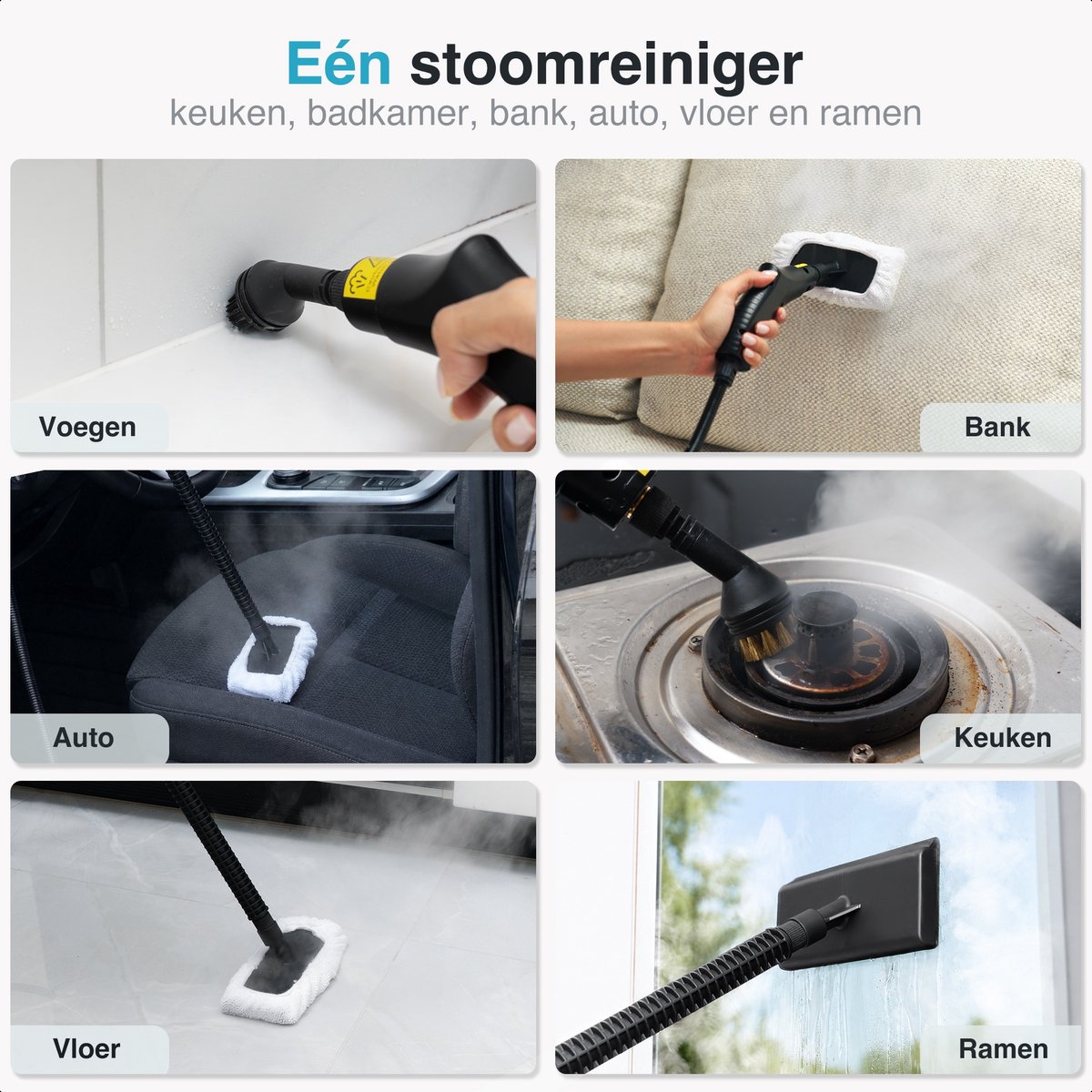 Stoomreiniger 121°C – In 15s Warm – 60 Min Stomen – 6 Standen – Handstomer voor Bank, Vloer, Badkamer, Keuken, Auto, Tapijt – Vlekkenreiniger – Handstoomreiniger – 1.6L Steam Cleaner – Woodoro thumbnail 2