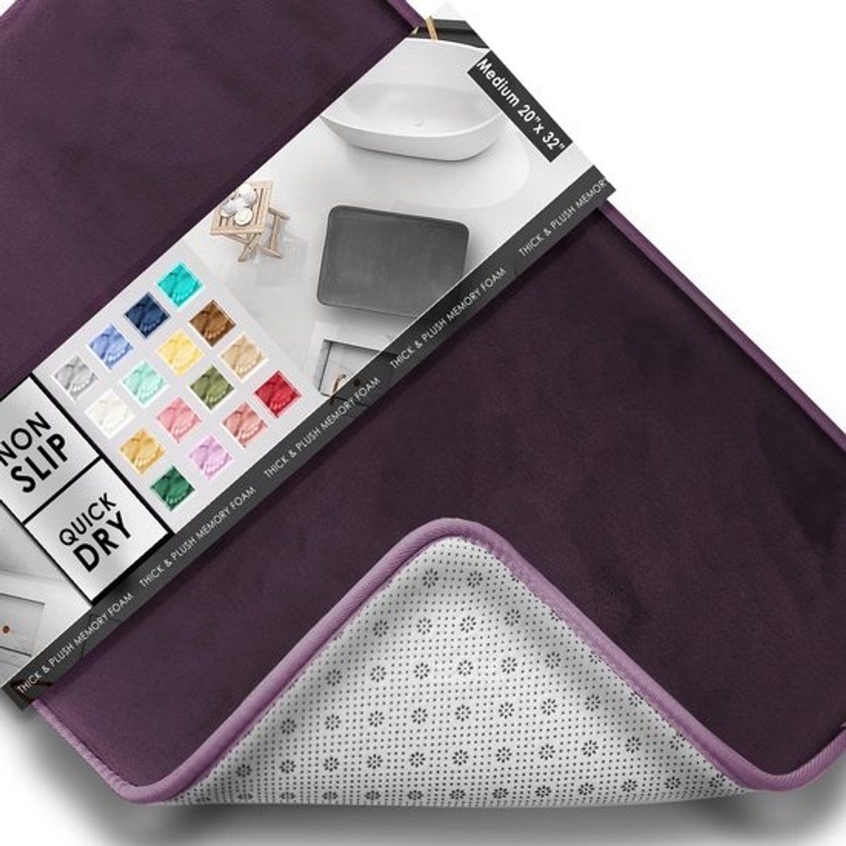 Luxe Traagschuim Badmat - Ultra Zacht Pluche Antislip Badtapijt - Sneldrogend - 51x81 cm - Donkerpaars