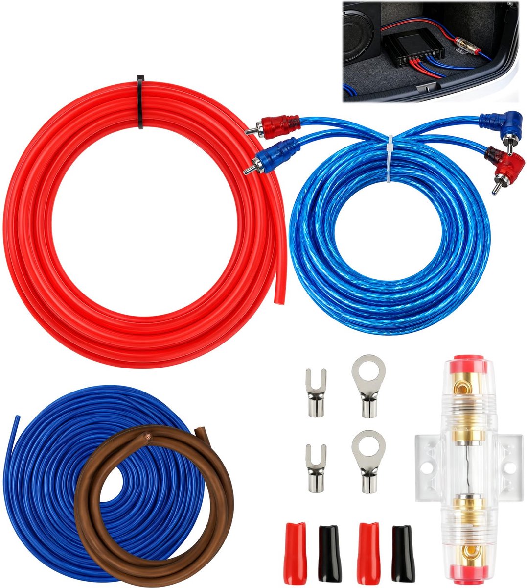 Auto versterker kabelset 1500W - subwoofer aansluitset - eindversterker kabelset - optimale audiokwaliteit - ShopVlot