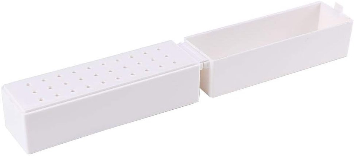 Dailygoods- Manicure Boren Houder - Opbergdoos met Deksel - Stofdicht - 30 Gaten Design - Duurzaam Kunststof - 14 x 6,4 x 4 cm