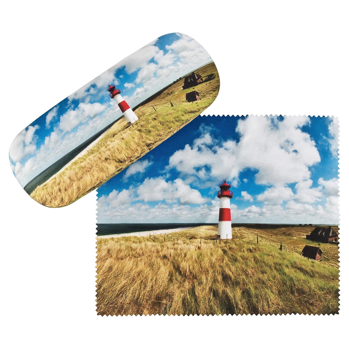 Brillenetui - Stevige hardcase met stof bekleed - Met Sylt-motief - Inclusief microvezel brillenpoetsdoek