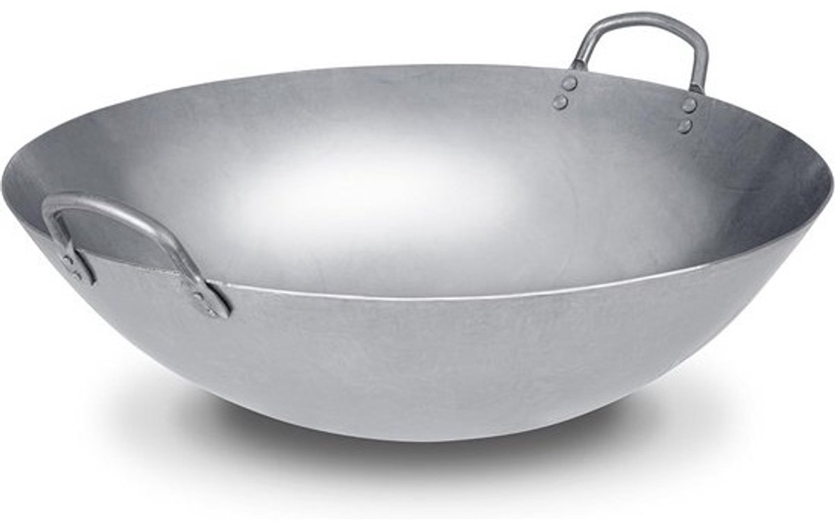 Grote Handgehamerde Koolstofstalen Wok (45 cm) - Ronde Bodem - Voor Intensief Roerbakken