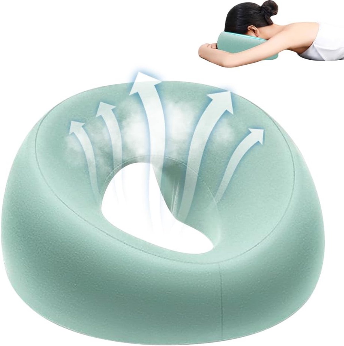 gezichtswiegkussen, massagekussen, hoofdgat, U-vormig gatkussen, massagehoofdsteun voor bed, massagebed, hoofdsteun voor bureaus, spa, salon, massagebed (groen)