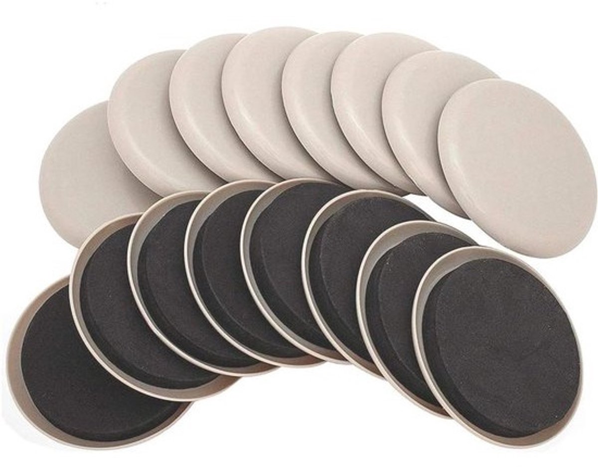 Meubel Glijders - Verhuis Hulpmiddelen - Meubels Verplaatsen - Herbruikbaar Vilt EVA - 89 mm Rond 16 Stuks - Beige