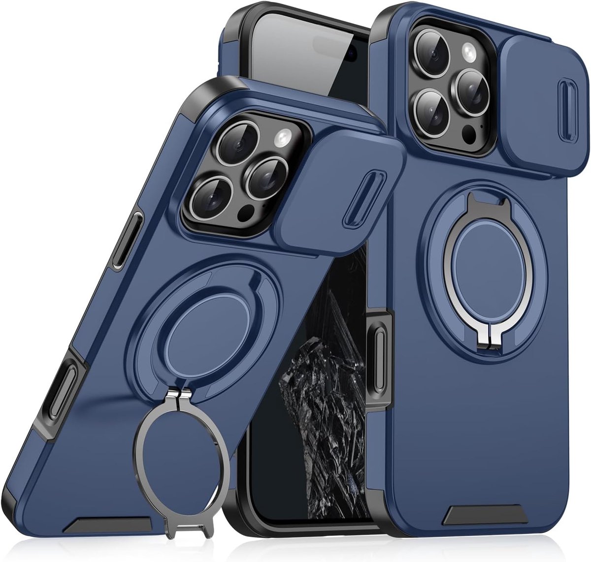 Beschermhoes voor iPhone 16 Pro - Magnetisch - Blauw - 360 draaibare houder - ShopVlot