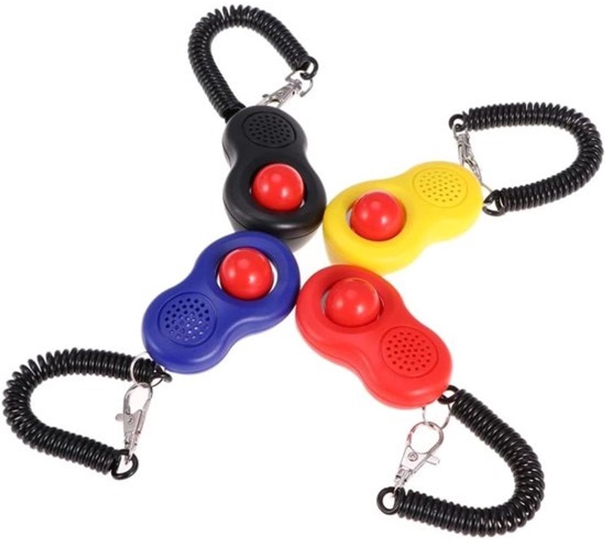 Hond Clicker Set - Huisdier Trainingsclicker - Gedrag Trainen - Met Polsband - 205 cm - Geel Blauw Zwart