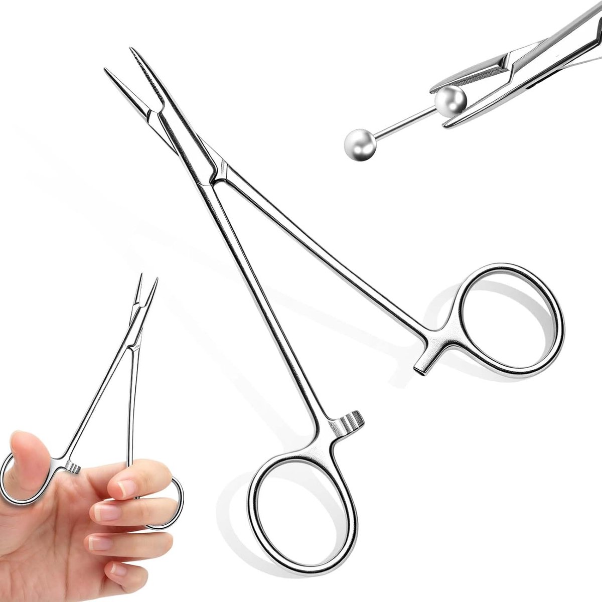 3 mm piercingtang, roestvrij stalen piercingtang, piercingkogel opdraaier voor piercinggereedschap, accessoires voor ballen, piercinggereedschap openen en wisselen van oor, lip, navel, tong, neus