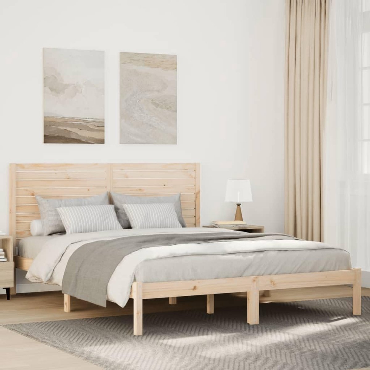 extra lang massief hout 160x220 cm zonder matras stevig grenen lattenbodem hoofdbord opbergruimte lange slaapkamer rustiek