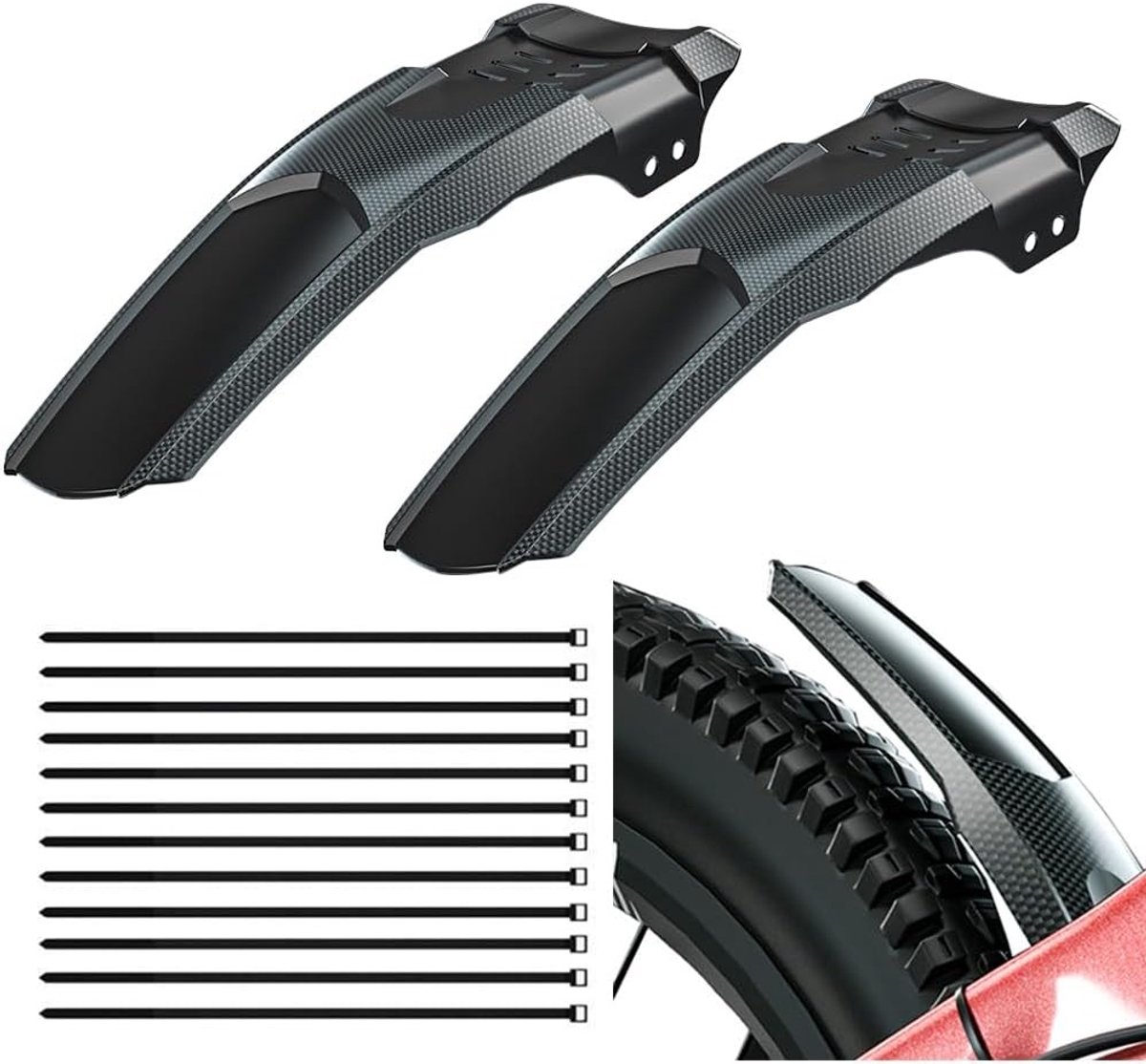 Set van 2 Fietsmudguards voor Mountainbikes, Voor- en Achterspatborden, Universele Spatborden voor 20-29 Inch Fietsen, Snelle Montage en Demontage, Duurzaam en Lichtgewicht