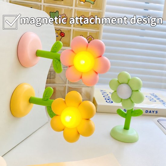 VHV - Nachtlampje - 4 stuks - Mini nachtlampje met magneet bevestiging - Creatieve bloem lamp als decoratiestuk - Tafel decoratie - Bureau decoratie - Nachtlamp - Bedlampjes slaapkamer nachtkast van VHV — afbeelding 3