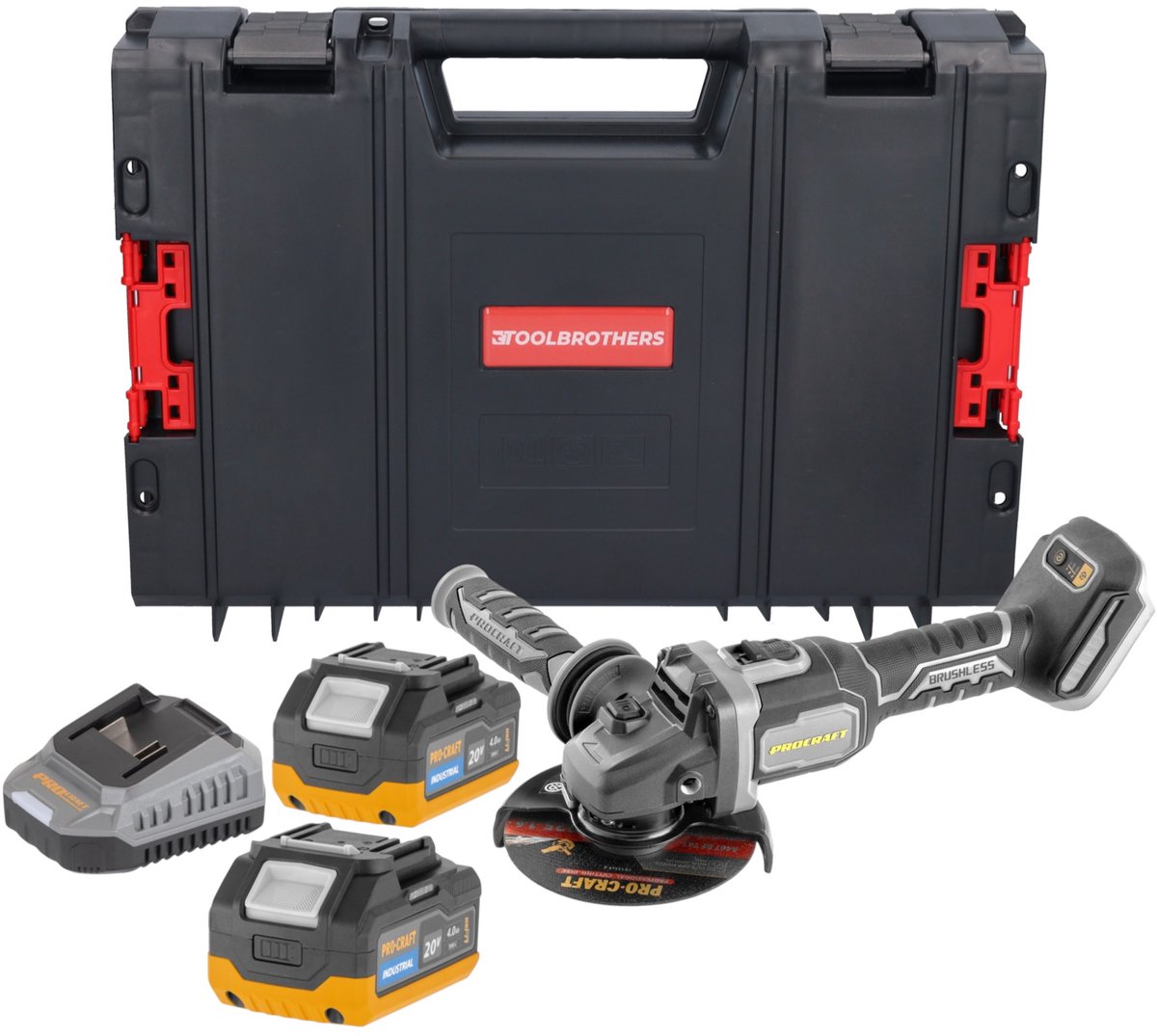 Procraft Industrial AG125Bbb accu-haakse slijper 20 V 125 mm borstelloos Solo - zonder accu, zonder oplader