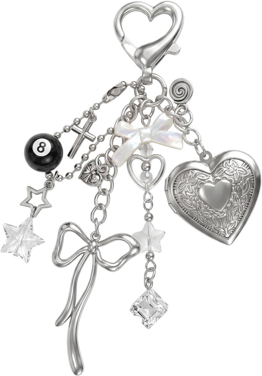 Schattige Y2K Ball Taschenschmuck, Hart Slot Sleutelhanger, Kawaii Y2K Accessoires met Strik Hart Dobbelsteen Ster Roos Schoppenaas, Esthetische Sleutelhanger Accessoires
