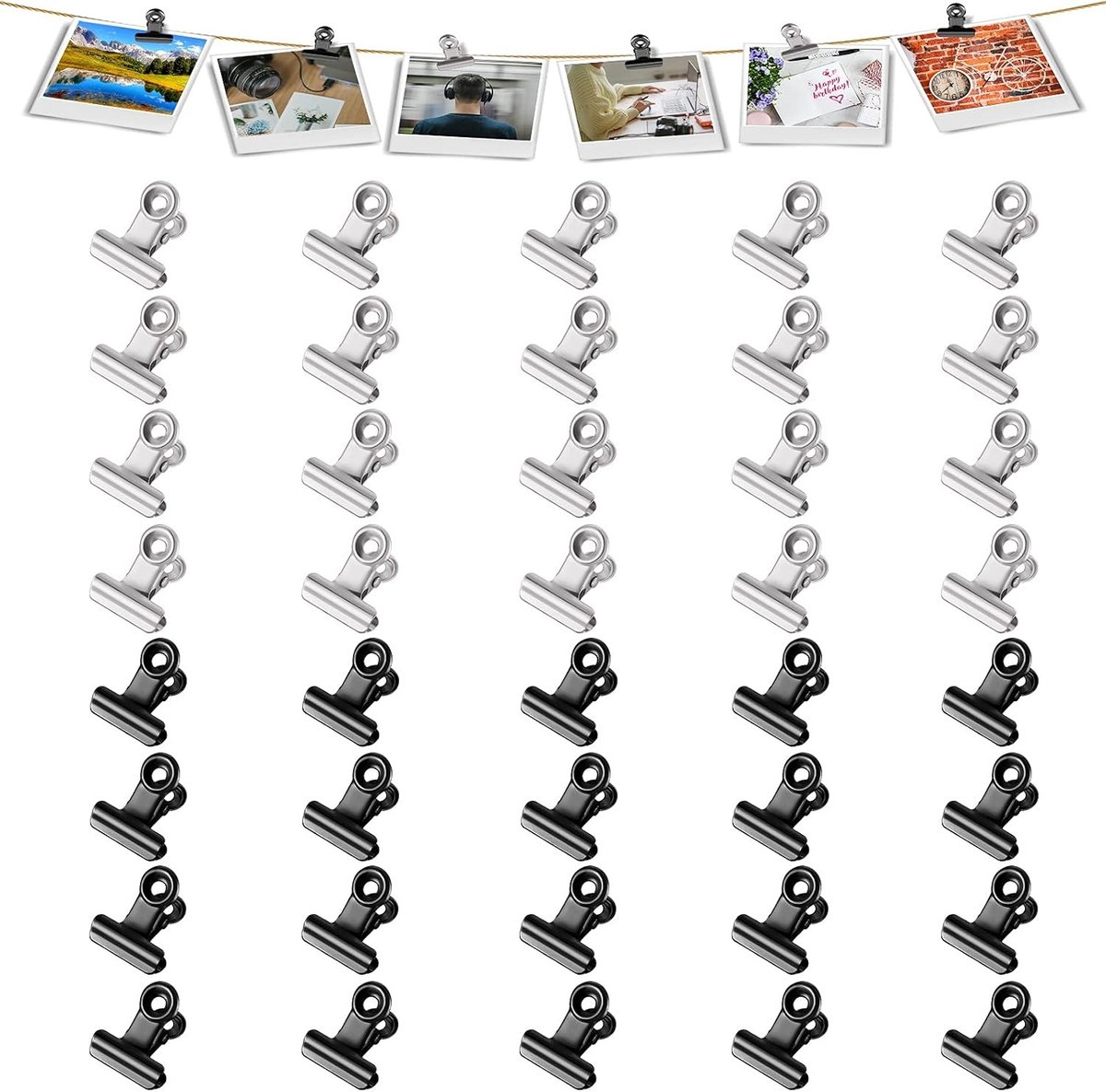 40 Stuks Binder Clips, 0.87 Inch Metaal, Zwart en Zilver, Duurzaam en Geschikt voor Kantoor en Thuisgebruik