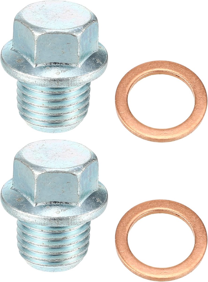 Dailygoods- Olieafvoerplug M14x1.5 - Staal - Zilverkleurig - Set van 2 - Geschikt voor Mitsubishi/Volvo - Voorkomt olielekkage - Afvoerplug
