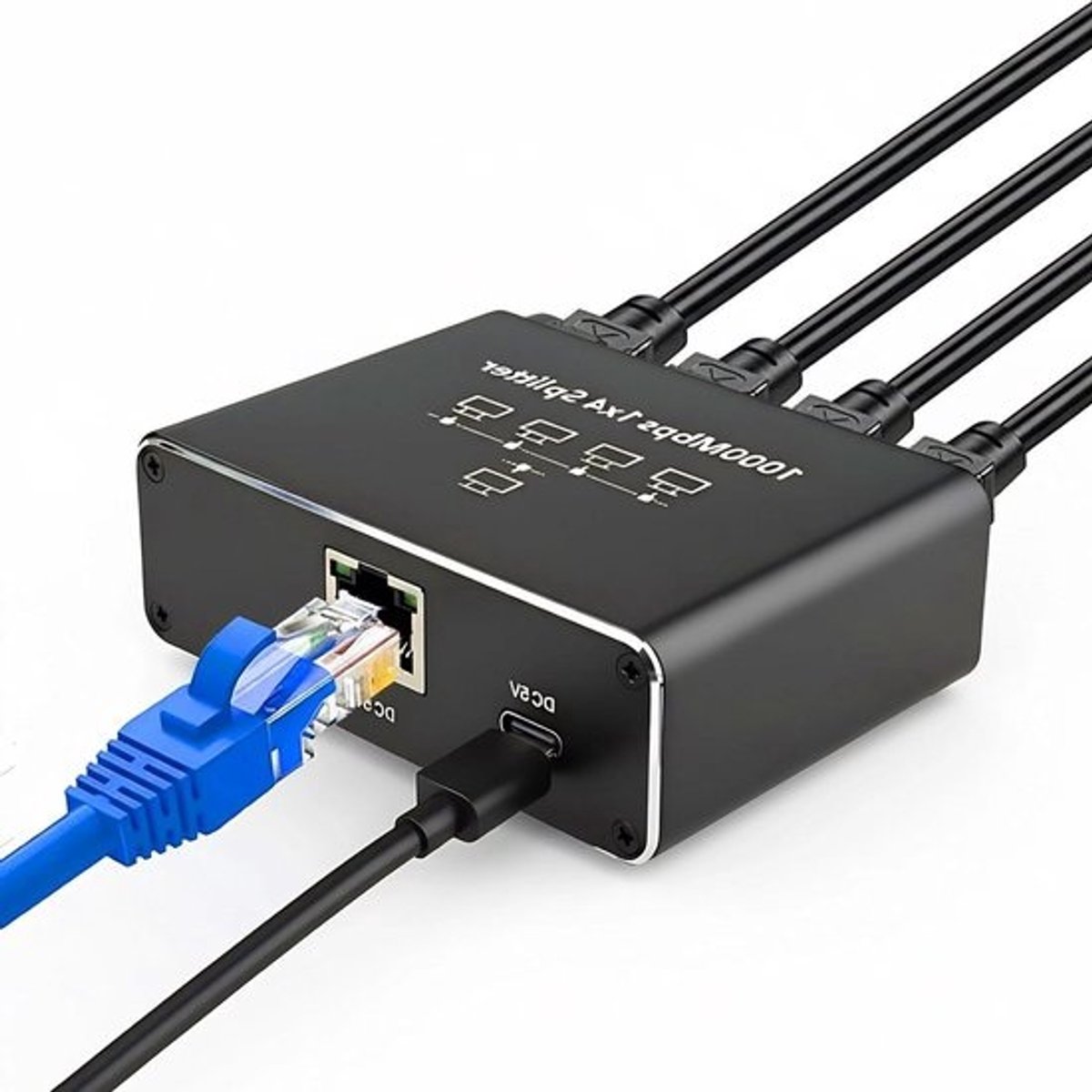 Ethernet LAN-splitter - Netwerkverdeler - Internet Verdelen - 1 tot 4 poorten - 1000 Mbps - Zwart