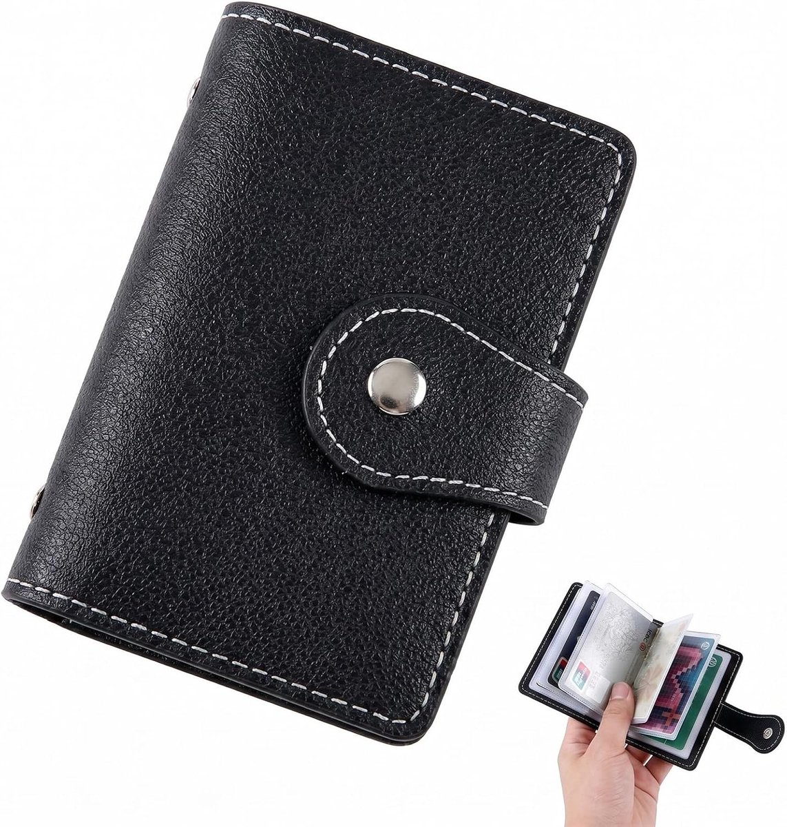 Creditcardhouder van PU-leer, RFID-/NFC Secure Protection met 26 kaartvakken, kaartvakken, slanke portemonnee voor dames en heren voor ID, bank en zakelijk (zwart)