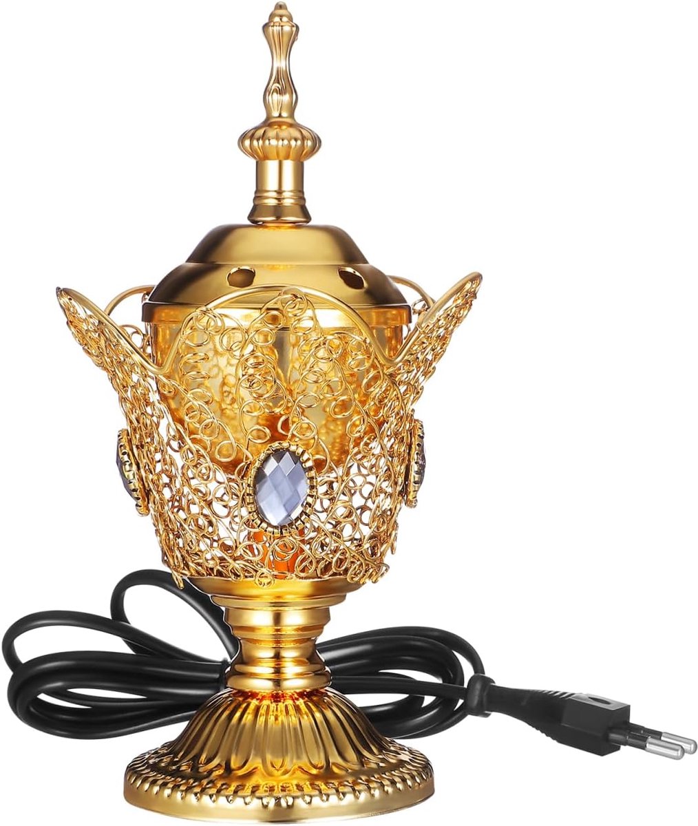 Dailygoods - Elektrische wierookbrander - Metalen wierookhouder - Perfect voor yoga en spa - Goud - Interieurdecoratie - Aromatherapie - Geschikt voor