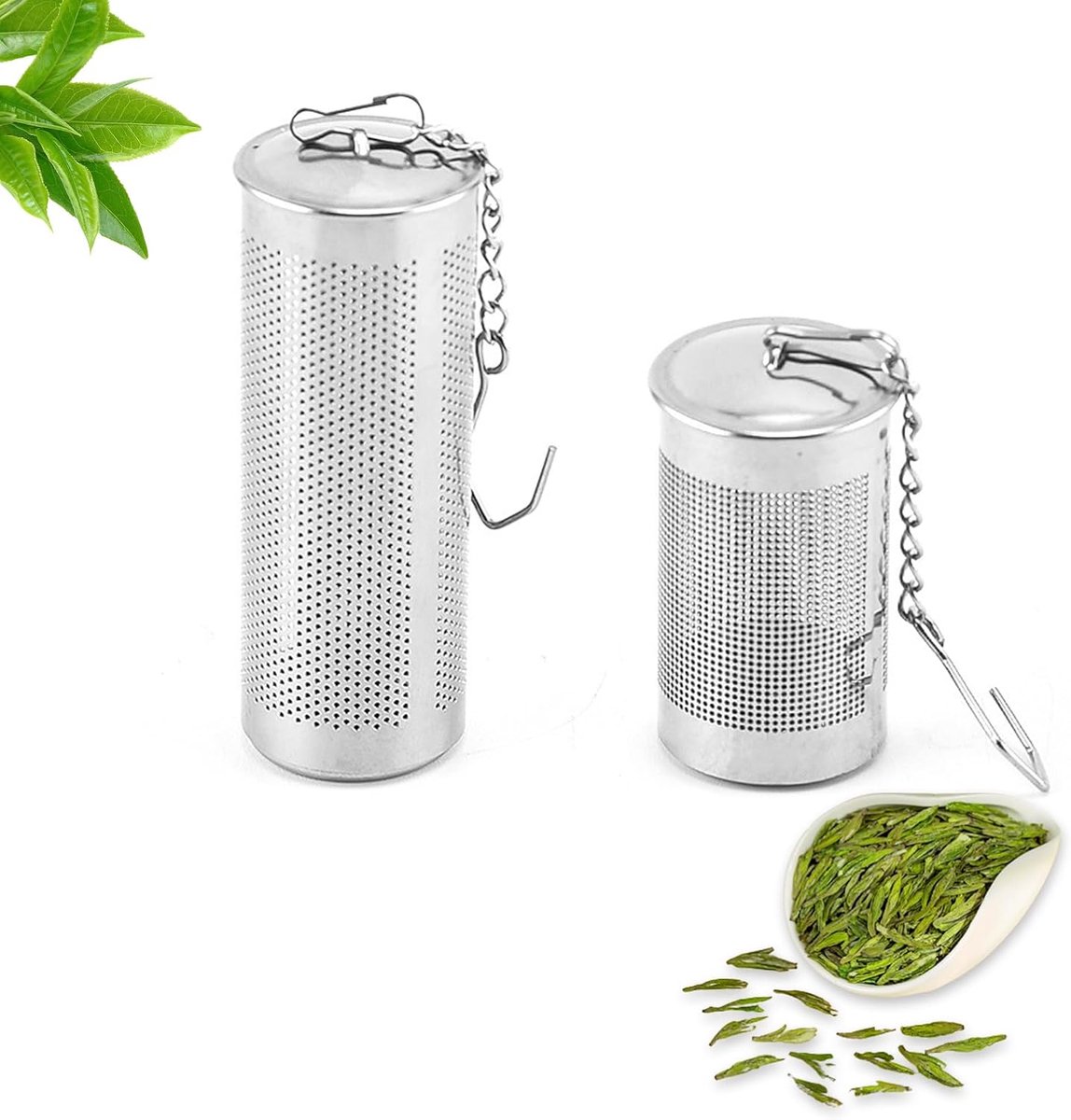 Dailygoods- Theezeef Roestvrij Staal - Theefilter met Deksel - Grote Fijnkop - Kettinghaak - Fijn Filter - Voor Losse Thee - Thee-ei