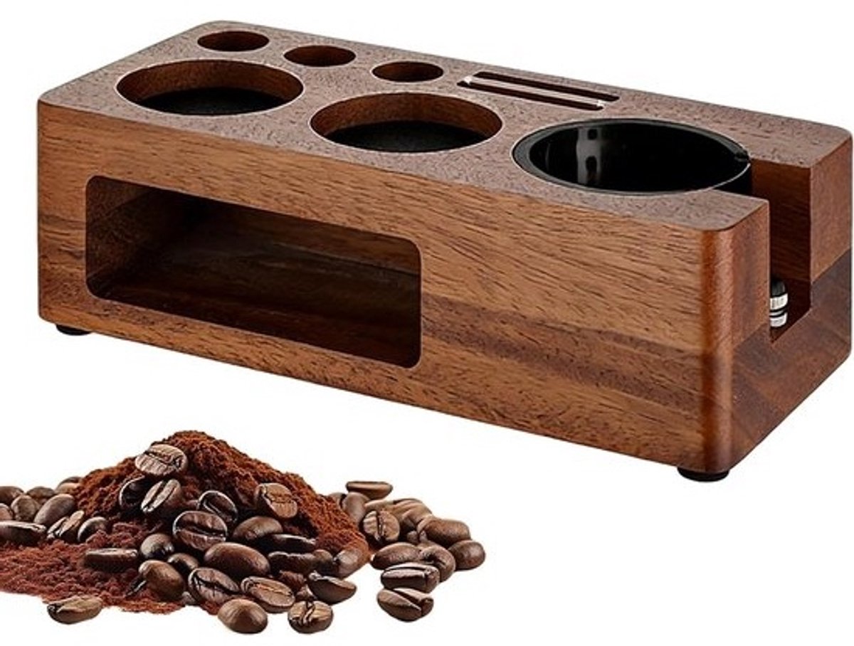 Koffie Tamping Station - Espresso Organizer - Koffie Bereiden - Massief Hout - 24 x 11.4 cm - Walnoot