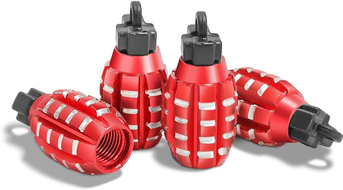 Dailygoods- Ventieldoppen Aluminium - 4 Stuks - Handgranaatstijl - Universeel - Zwart/Rood/Blauw/Goud/Zilver/Groen/Paarse - Duurzaam - Lichtgewicht -
