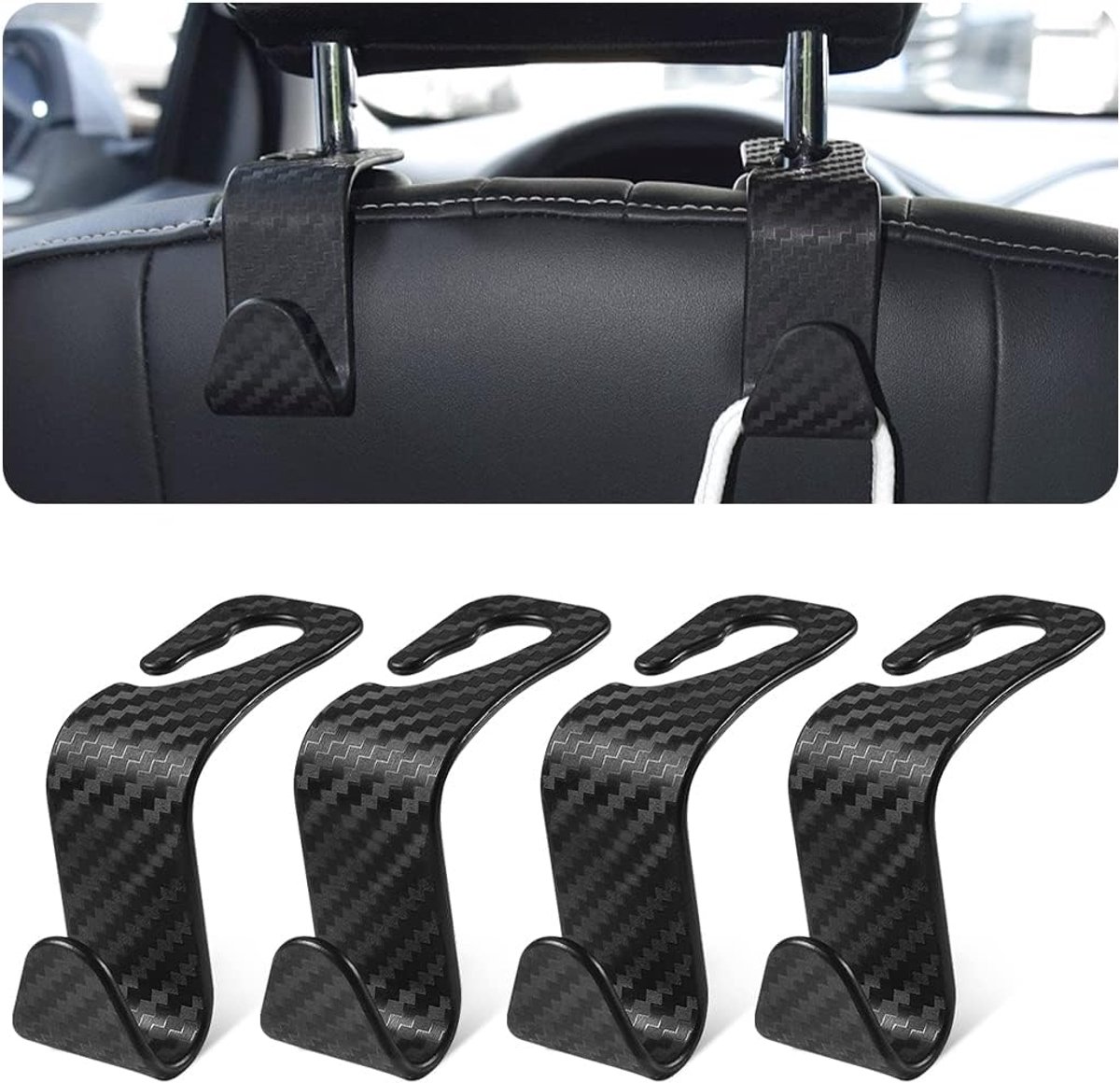 Dailygoods- Haken 4 Stuks - Hoofdsteun Haken - Rugleuning Haken - Auto Organizer - Kunststof - Draagkracht 30 kg