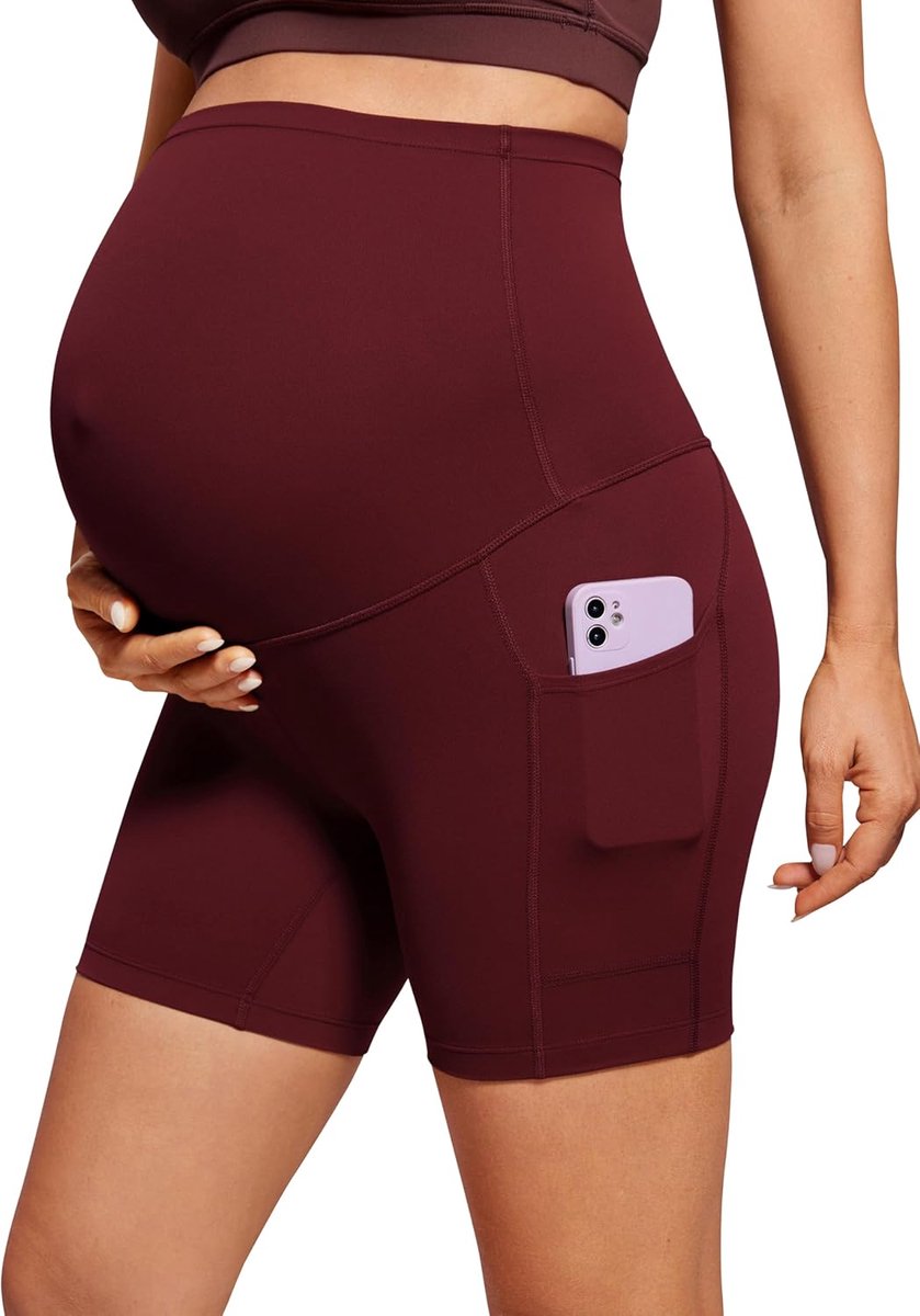 Dames Butterluxe Zwangerschaps Yoga Biker Shorts met Zakken 5”/8” - Over de Buik Zwangerschap Workout Athletic