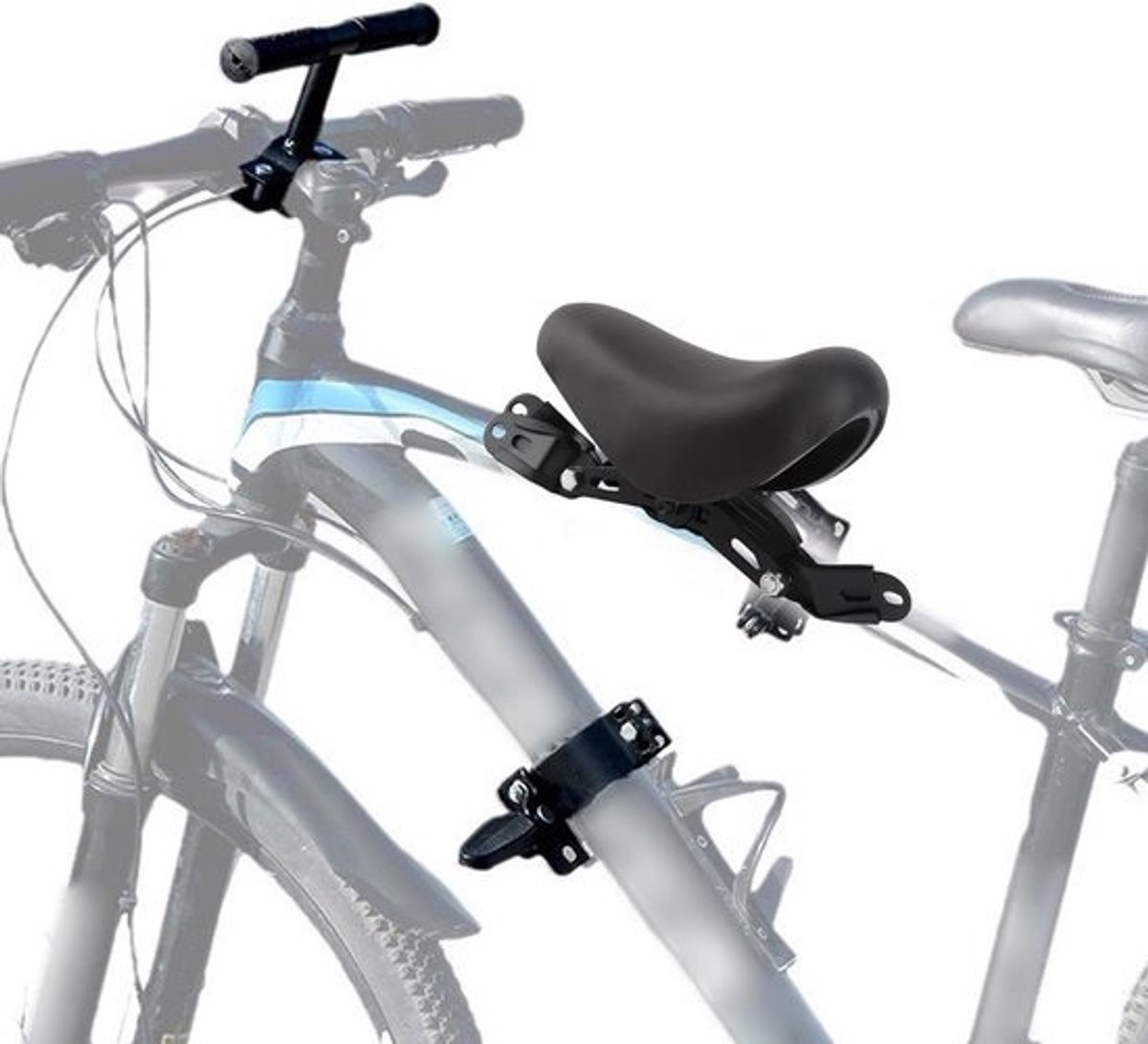 Fietsstoeltje voor Kinderen - Voormontage Fietsstoel - Samen Fietsen - Met Stuur en Pedalen - 1.64 kg - Zwart