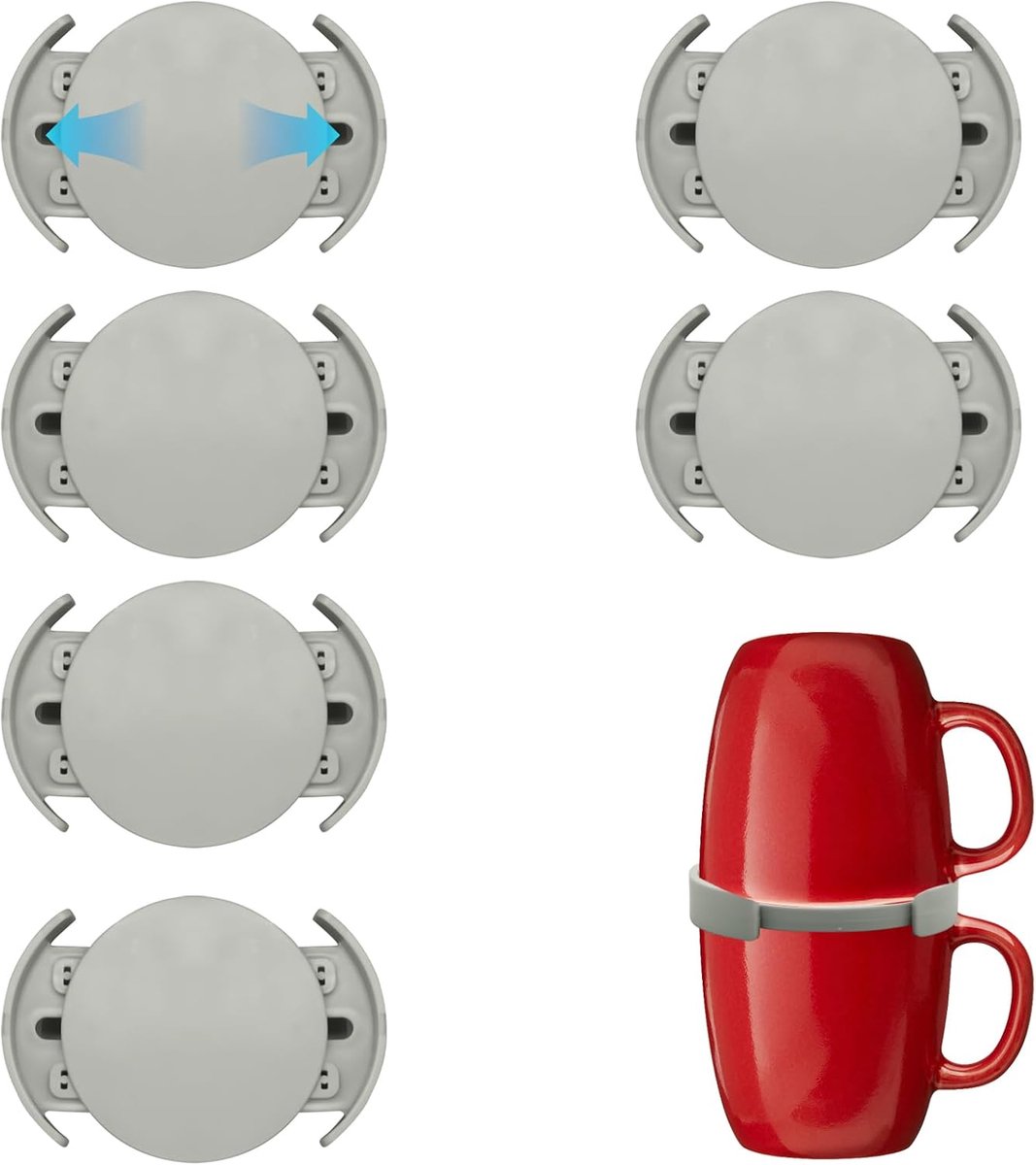 Dailygoods- Kopjeshouder verstelbaar - Set van 6 - Stapelbare Kopjesorganizer - Keukenoplossing - Telescopische Beugel - Hoogwaardige Kunststof