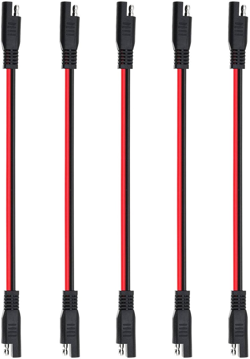 5-delige 2-polige verlengkabel DC SAE voor snelle verbinding en scheiding, 14AWG, 33cm, ideaal voor auto, motor en zonnepanelen