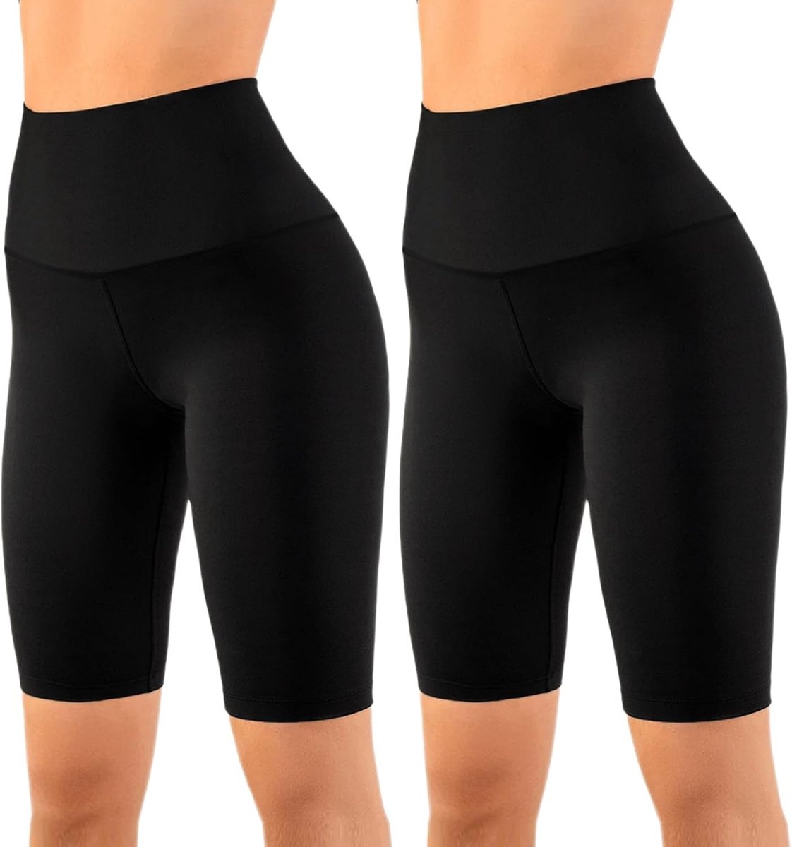 Set van 2 Dames Hoge Taille Yoga Shorts, Ideaal voor Fitness, Fietsen en Hardlopen, Zachte Rekbare Sportshorts