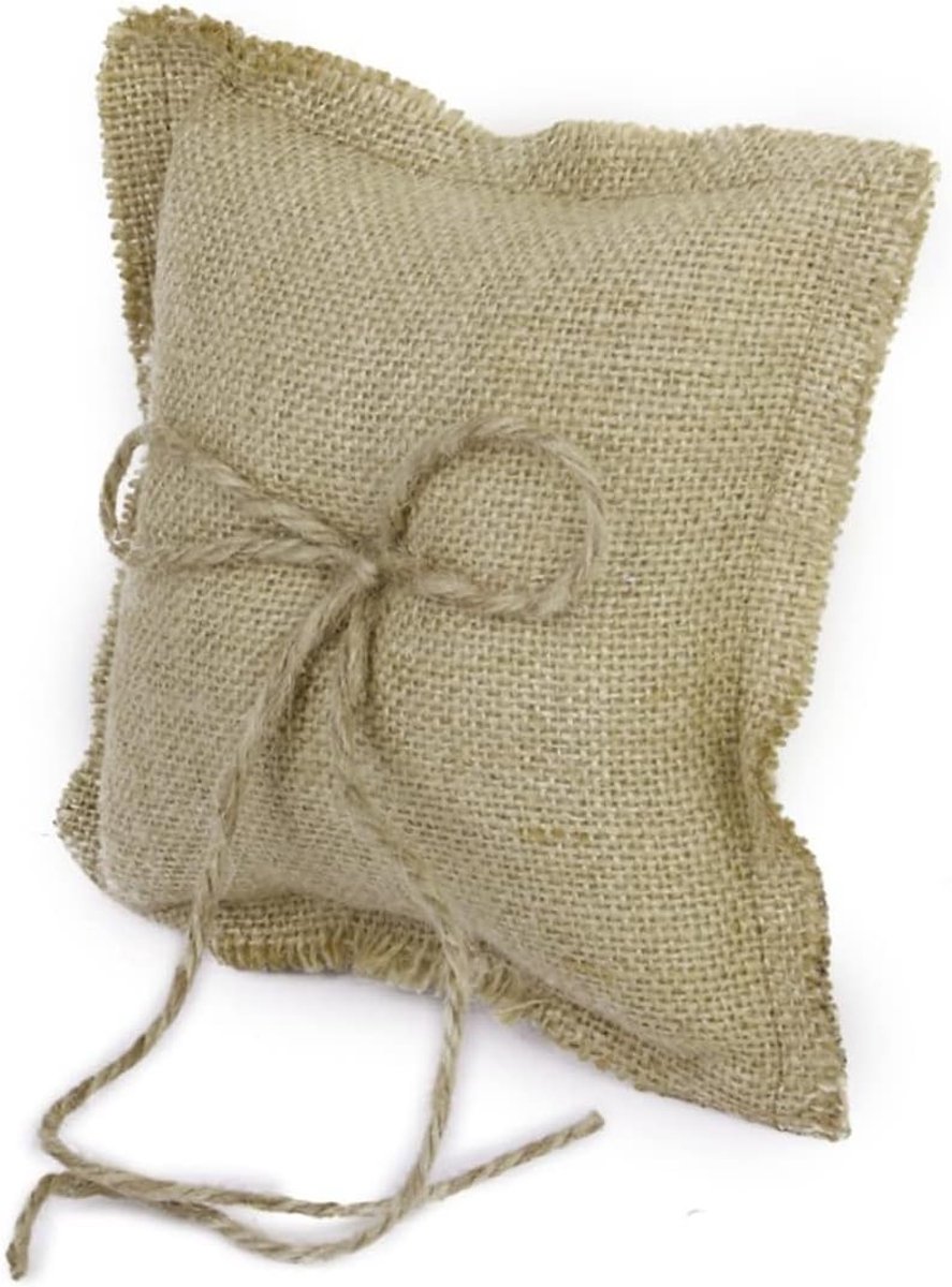 Jute Ring Kussen voor Ceremonie, Bruid, Handzaam Formaat, Perfect voor Huwelijk en Trouwerij