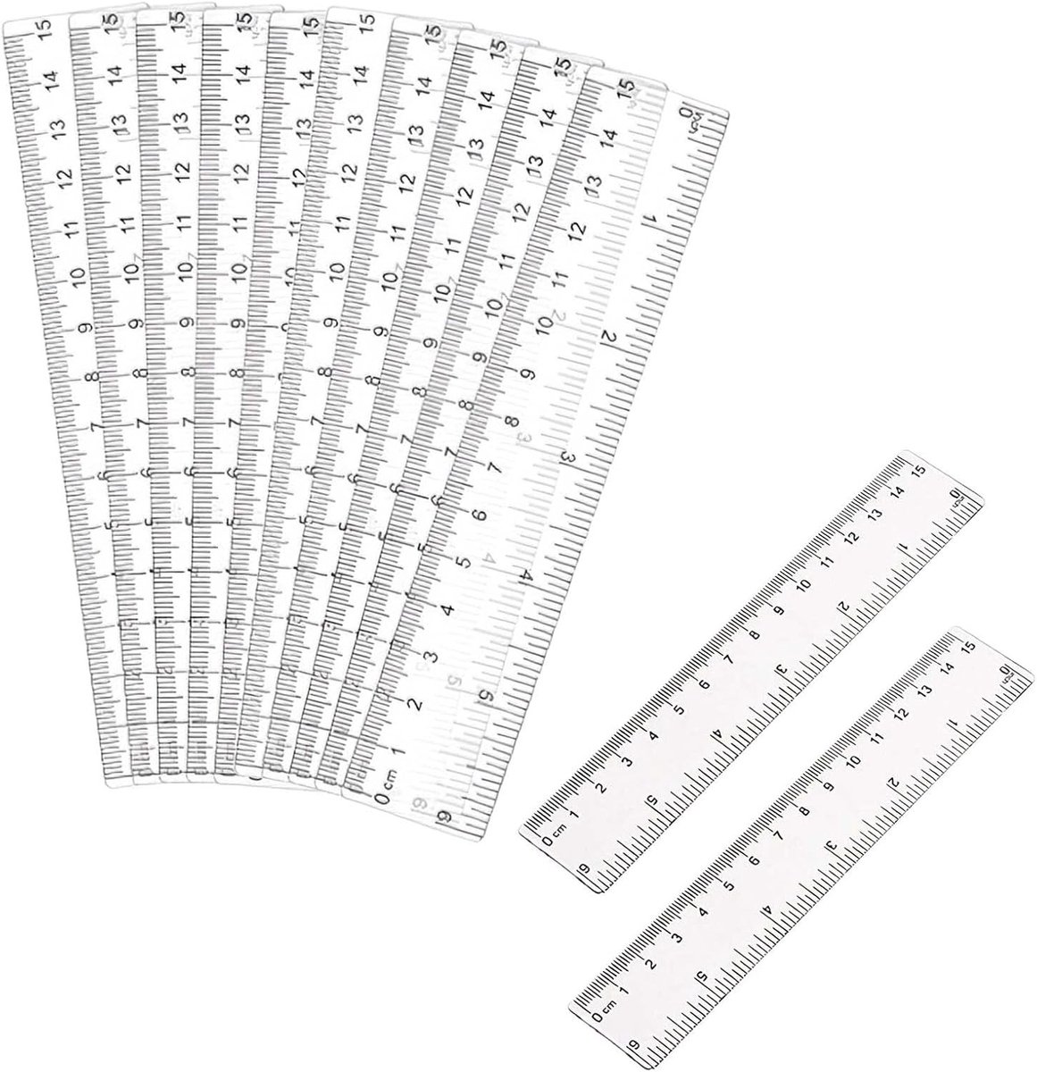 Set van 12 Transparante Plastic Linialen 15cm met Beschermhoes – Duurzaam, Flexibel en Dubbele Schaal voor School en Thuisgebruik, Perfect voor Teken- en Meetwerk