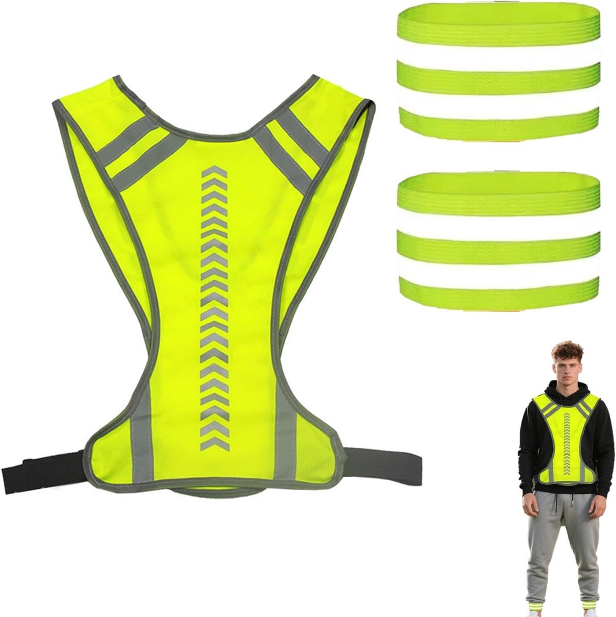 Reflecterend Vest voor Hardlopen en Fietsen met Reflecterende Beenbanden - Unisex, Verstelbaar, Ademend en Lichtgewicht voor Jogging, Wandelen en Werken in het Donker