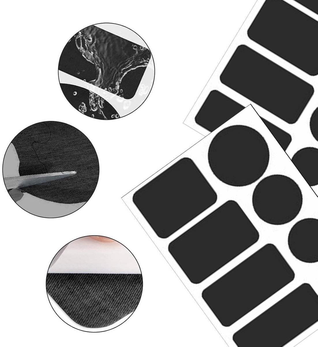 24 Stuks Reparatie Patches voor Donsjacks, Waterdichte Zelfklevende Stof, Diverse Maten voor Kleding, Tent en Tassen (Zwart)