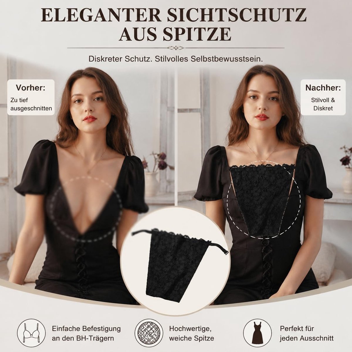2-Pack Dames Kanten Clip-on Camisole Insert voor Extra Dekking en Stijlvolle Look met Snappy Design
