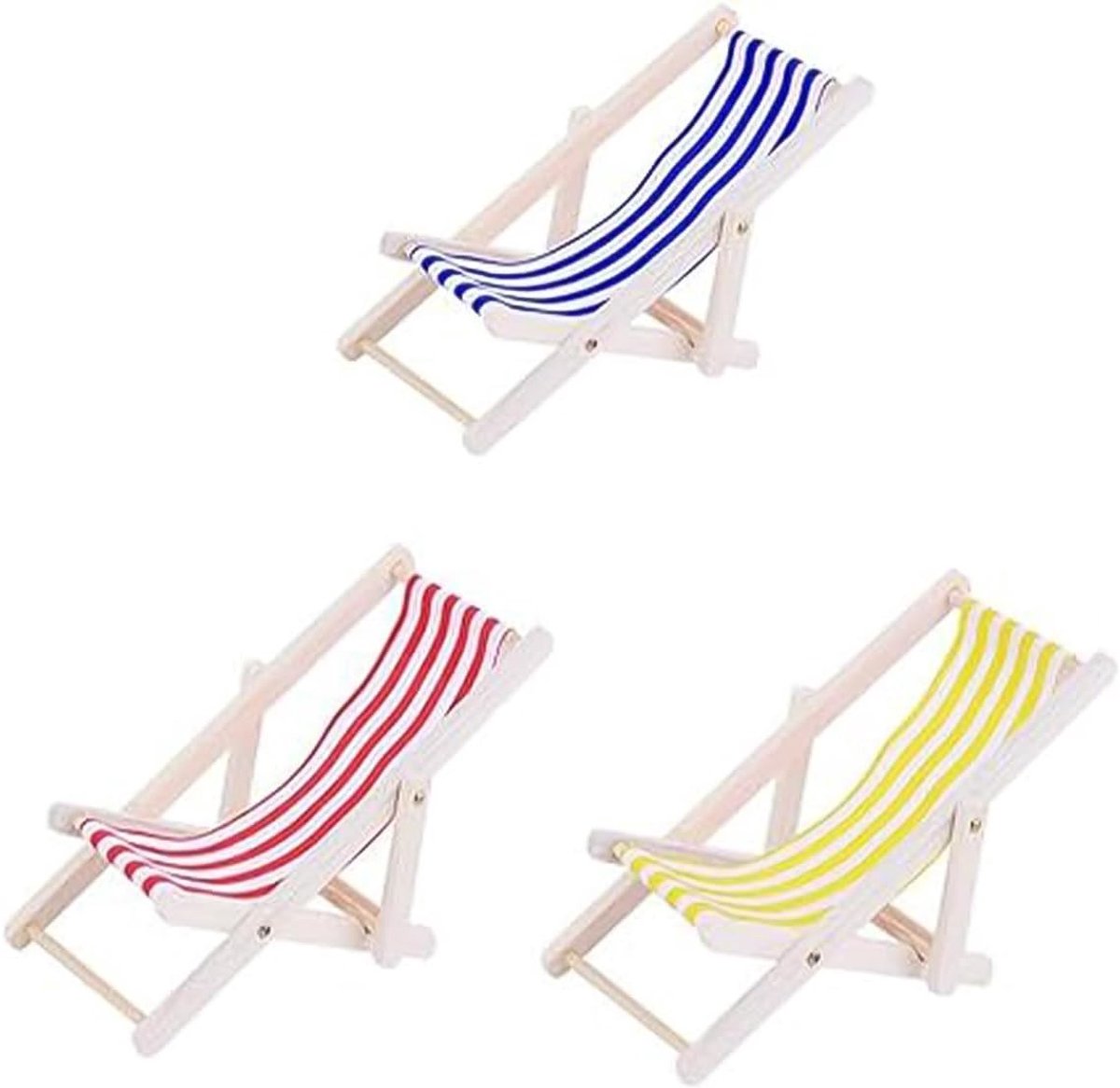 Vouwbare houten mini strandstoelen voor poppenhuis - Set van 3 comfortabele accessoires voor binnen en buitengebruik